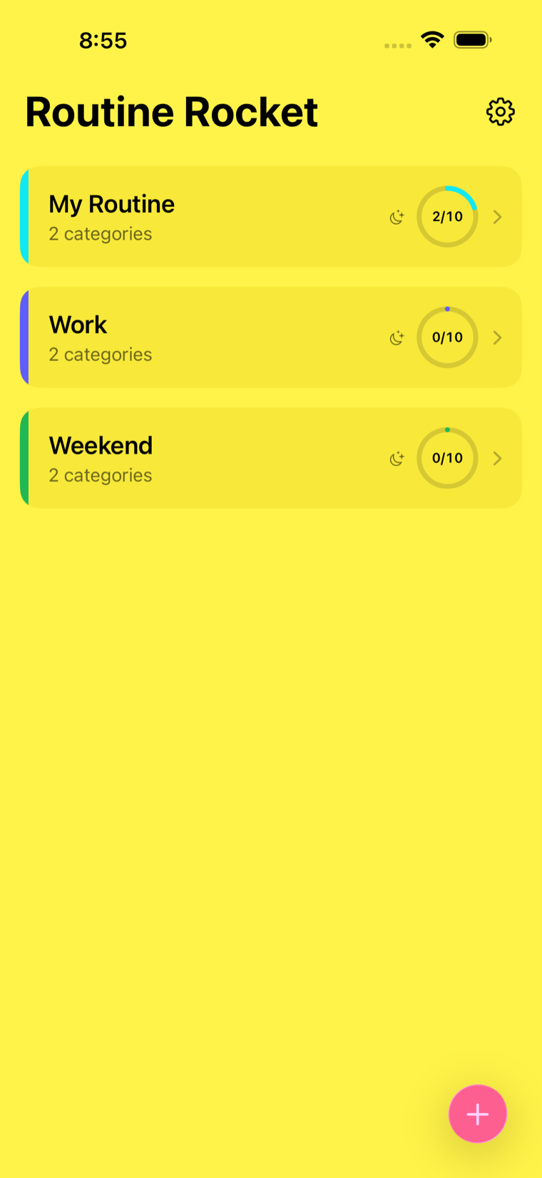 Several lists on the home screen